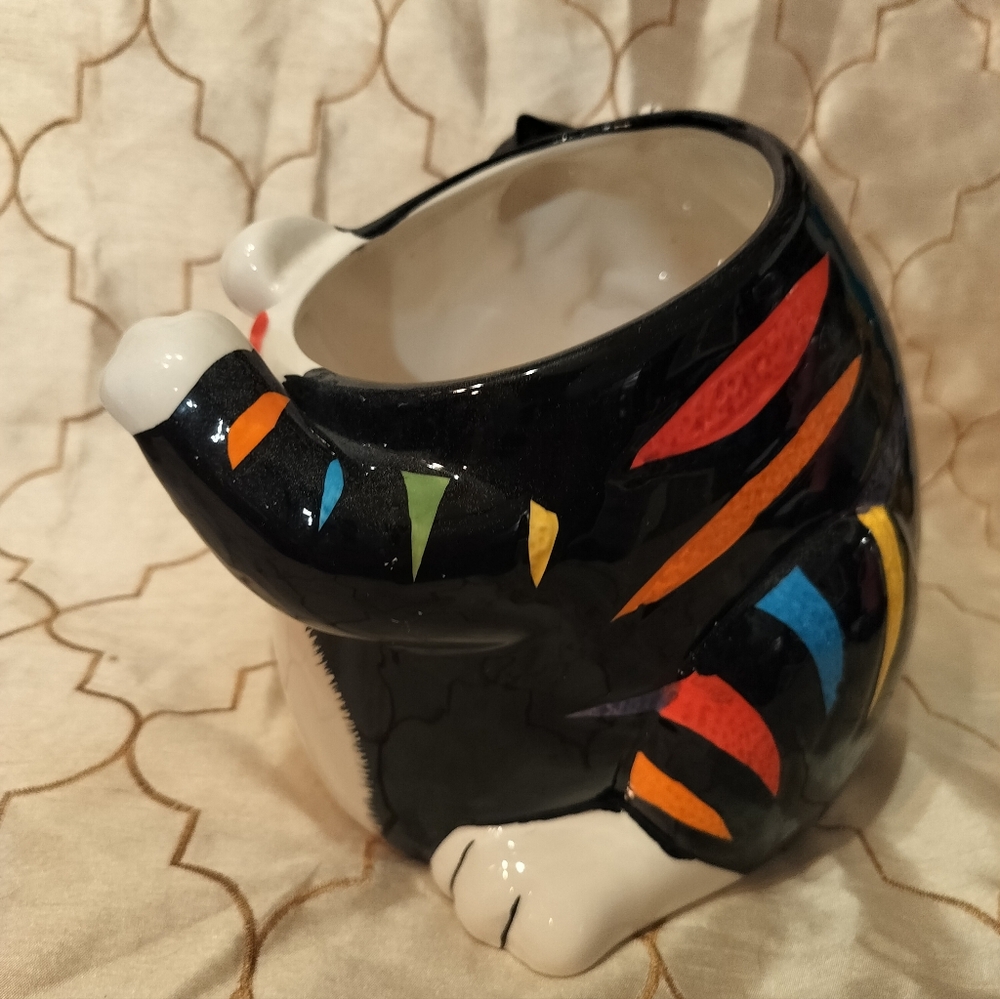 Vintage CKAO Black Cat With Multi Color Strip Ceramic Cookie Jar - Picture 7 of 13